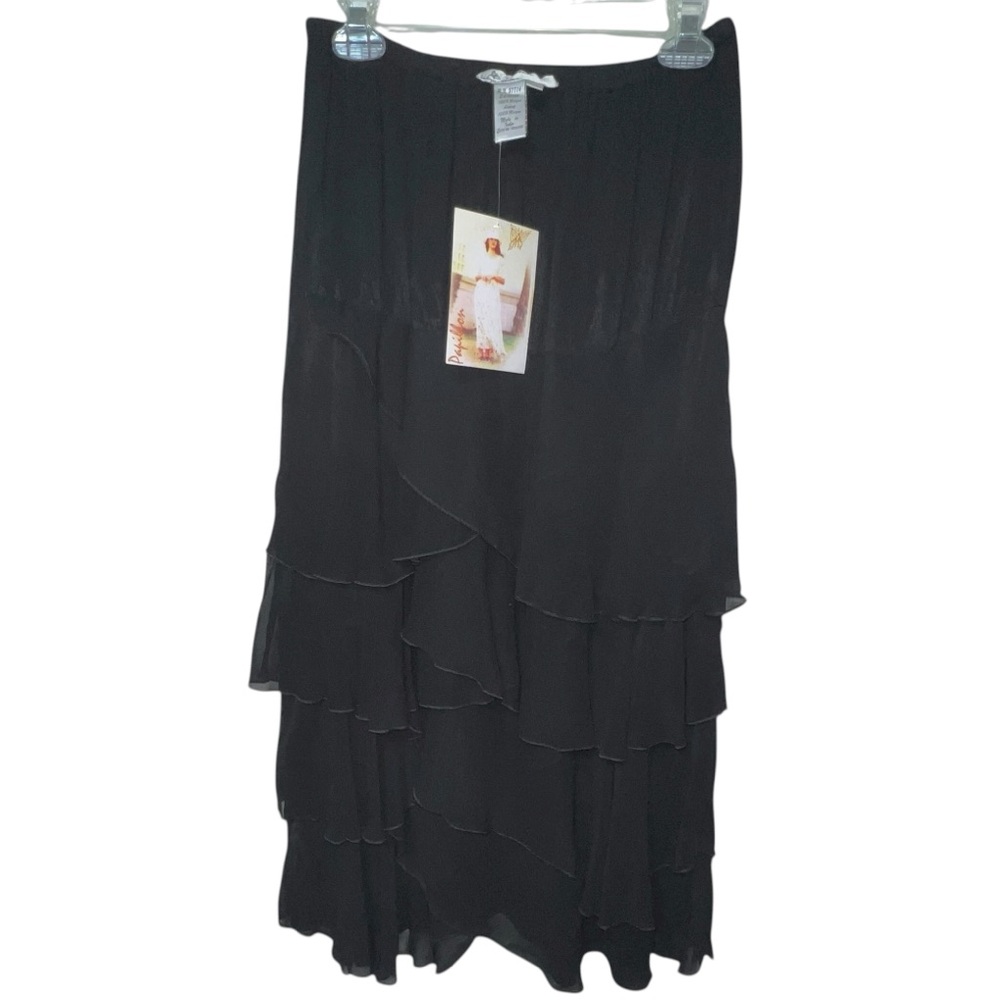 Papillon Tiered Ruffle Sheer Black Skirt Midi Whimsigoth Gothic Goth Size Medium - Picture 3 of 10